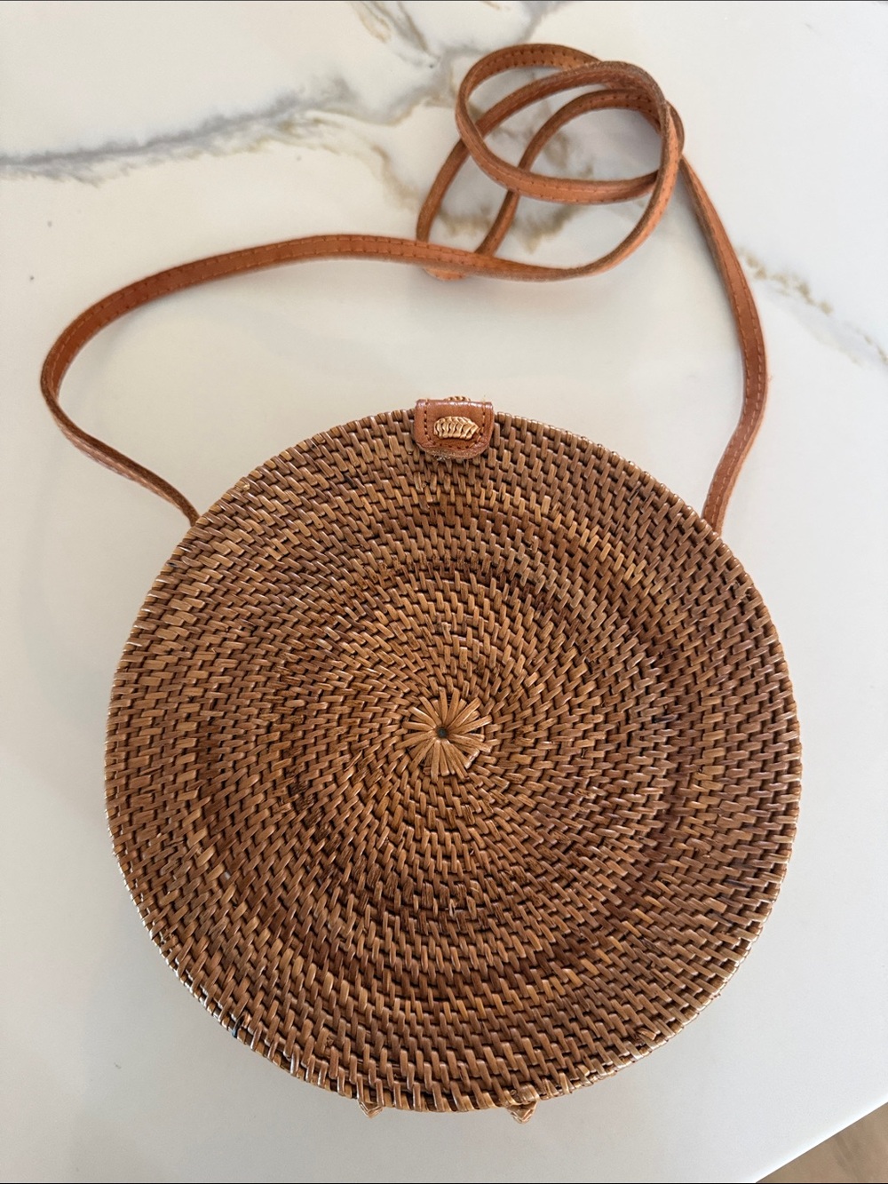 Woven Round Crossbody Bag in Brown